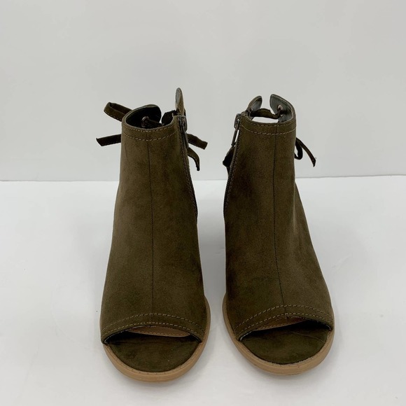 LC Lauren Conrad Boots Womens 8M Ankle Booties Peep Toe Block Heels Olive Green - Picture 3 of 10